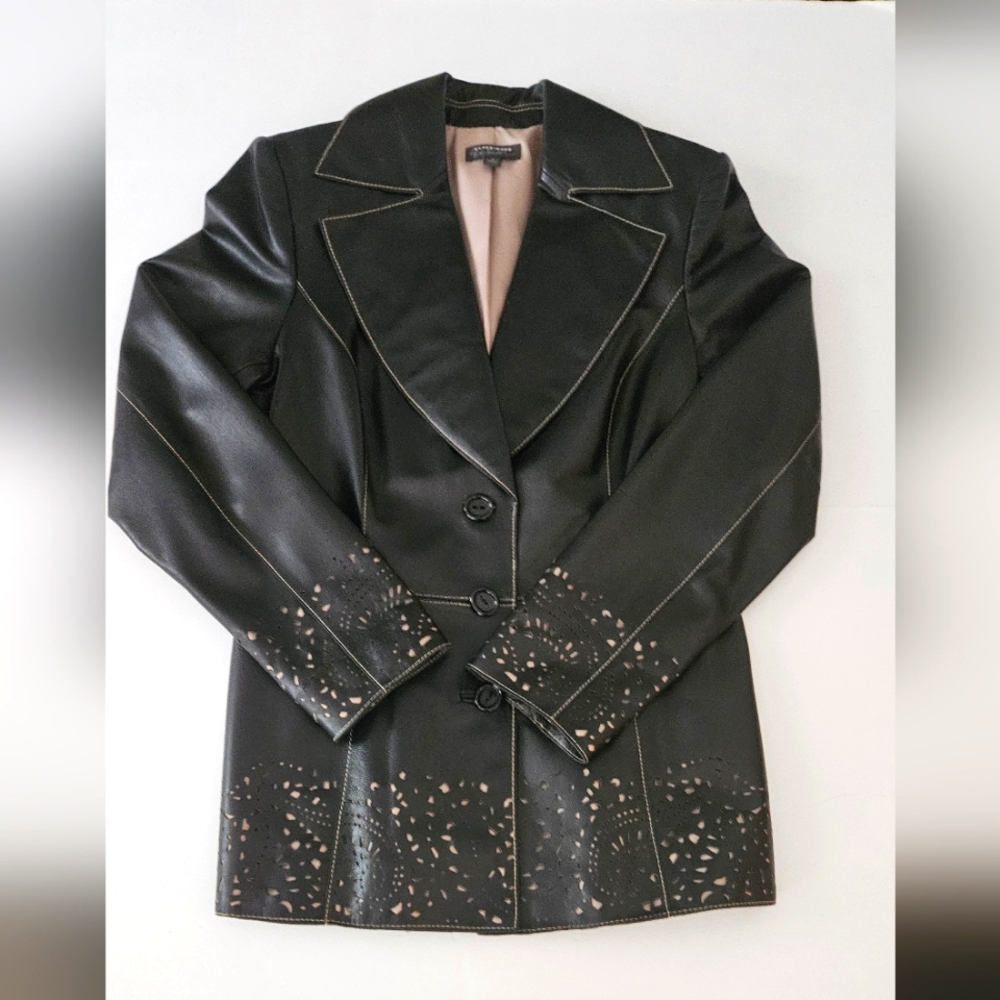 Classiques Entier Women's Size 4 Brown Leather Jacket Blazer Laser Cutou…